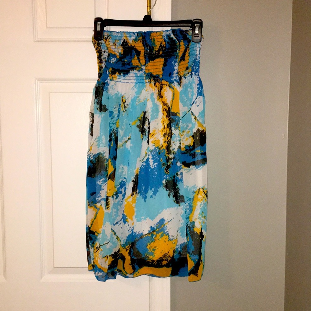 Blue abstract strapless Dress